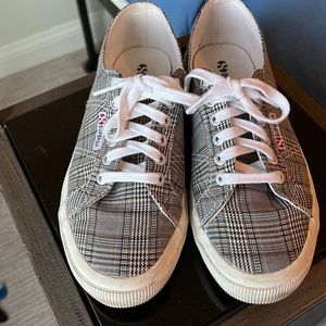 SUPERGA Plaid Lace Up Sneakers Black/tan. Size 39/8.